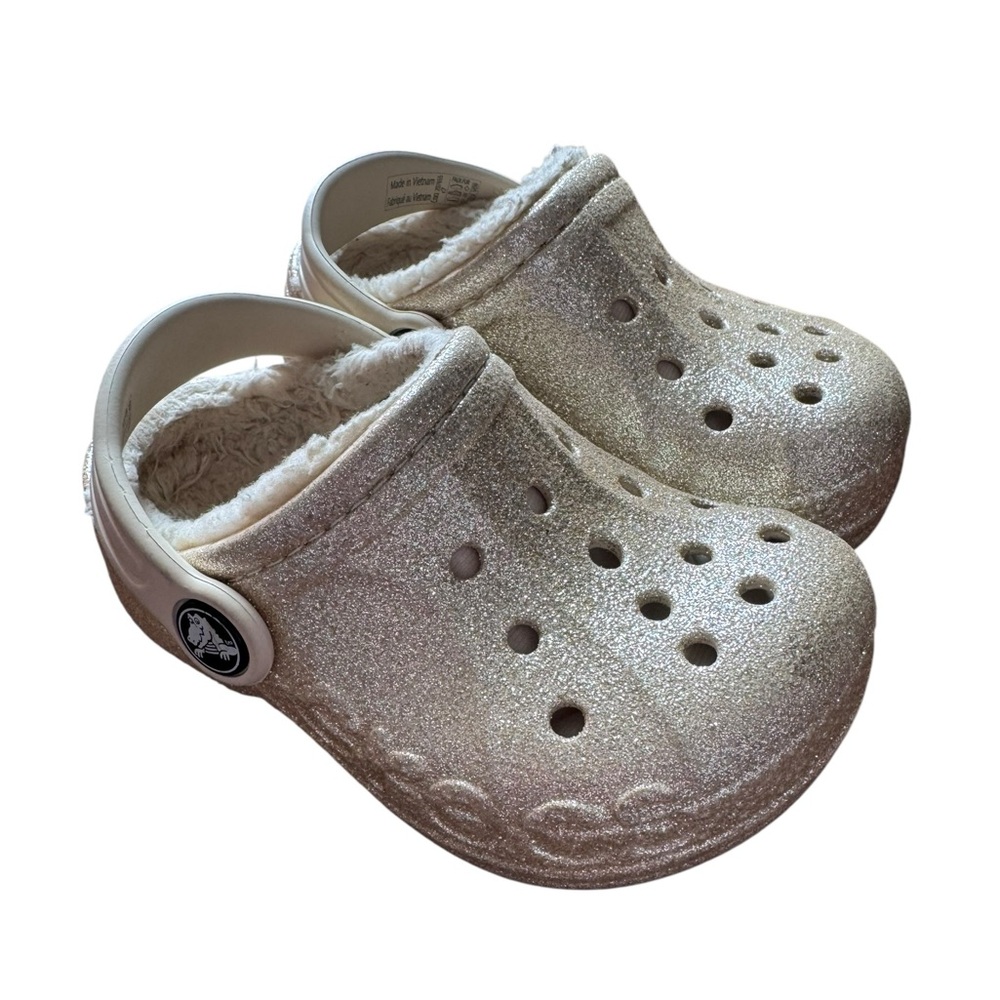Toddler Girls Glitter Crocs- Winter Sherpa Lined Size 7 - Picture 2 of 6